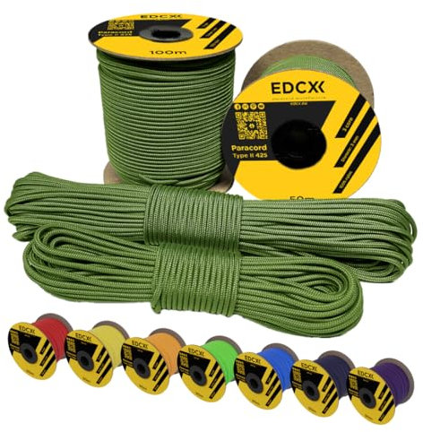 EdcX 3 mm Nylon Paracord 425 (15, 30, 50 and 100m) – 3 mm Type II, 100% Nylon Rope, 3 Strand Rope, 3 mm Nylon Rope in Many Colors (Green Golf, 50 m)