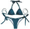 Badekleid Damen Bauchweg Sexy Bikini-Farbiger Damen-Badeanzug mit -Trägern und Metallketten-Accessoires Tank Tops Herren Spitze Triangel-Set für Bikini-Frauen Zweiteiliger Badeanzug Zweiteiliger