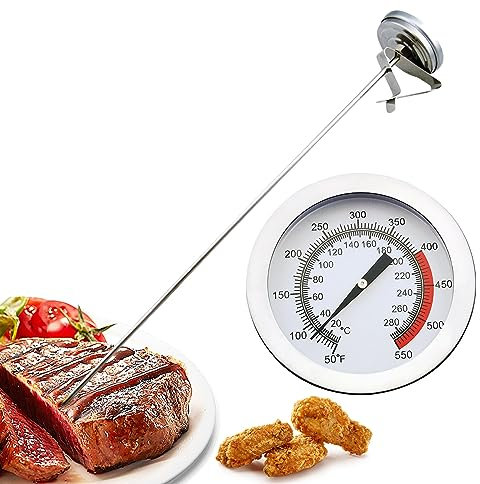 Candy Deep Fry Thermometer with Pot Clip, Instant Read Meat Thermometers for Grilling, 15” Stainless Steel Long Probe Dial Thermometer for Cooking, Grill, BBQ, Baking, Liquids, Candy, Deep Frying etc