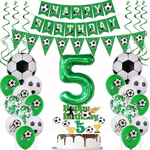 5 Jahr Fußball Geburtstag Deko,Fußball 5 Geburtstag Deko,Fussball Luftballon 5. Geburtstag,5 Ballon Fußball Deko Grün, 5. Fußball Tortendeko,5.Geburtstagsdeko Fußball Torten Topper
