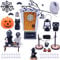 Halloween Puppenhaus Dekoration Miniatur gelb Holz Wichteltür Komplettset zubehör Garten Thema Spinne Fledermäuse Kürbis-Elfe Geist Halloween Party Dekoration…