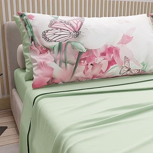 PETTI Artigiani Italiani - Lenzuola in Cotone con Federe in Stampa Digitale, Lenzuola Letto Singolo, Completo Letto Singolo, Salvia, 100% Made in Italy