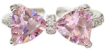 IMINI Anello aperto con fiocco di cristallo rosa per donne ragazze diamante CZ Eternity promessa anello di fidanzamento anelli impilabili fascia regolabile gioielli delicati regali, Metallo, Zirconia