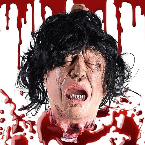 SMELEYOU Abgetrennter Kopf Latex Simulation realistisch hängende gruselige dekorative Kopf Halloween Deko Requisiten für Party Haunted House Streich Film Halloween Dekorationen Requisiten