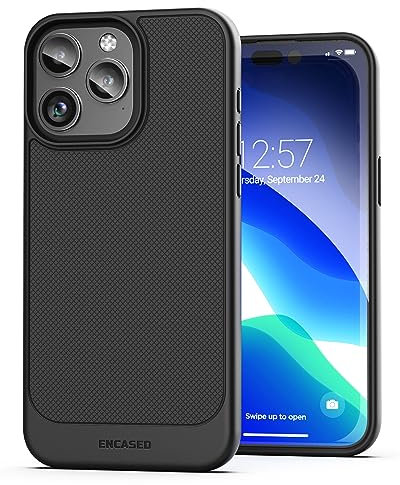 ENCASED Thin Armor Case Designed for iPhone 15 Pro Max (2023) Ultra Slim-Fit Flexible Phone Skin (Matte Black)
