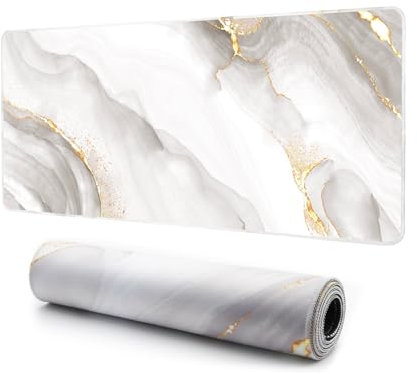 Giecy Gaming Mouse Pad, XXL Keyboard Mouse Mat Desk Pad with Non-Slip Rubber Base for Office & Home Computers, Laptop, Gaming (White Marble, 80 x 30 cm)
