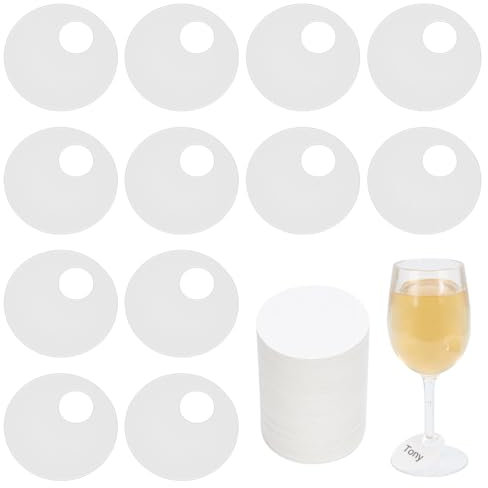 FINGERINSPIRE 150Pcs étiquettes Rondes en Papier pour Boissons 50mm Étiquettes Vierges Jetables pour Verres à Pied Étiquettes de Vin Jetables Marqueurs de Boissons pour Vin Marqueurs D'Identification