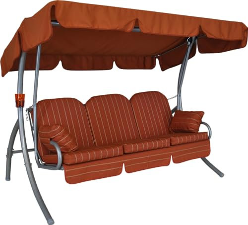 Angerer Freizeitmöbel GmbH Hollywoodschaukel Ibiza - Gartenschaukel Made in Germany - Schaukel zum Sitzen, Liegen und Entspannen - inklusive Bett-Funktion - einfache Montage (Terra-Creme gestreift)