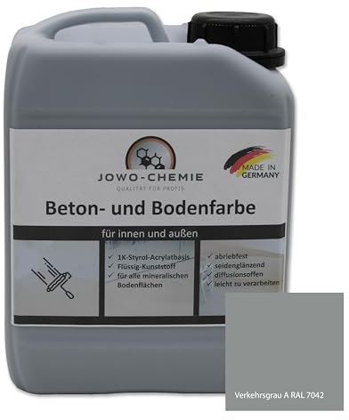 JOWO-CHEMIE Betonfarbe (2,5kg) Bodenfarbe Flüssig Kunststoff für 20m² Grauton Beton Estrichfarbe Beschichtungen (Verkehrsgrau A)