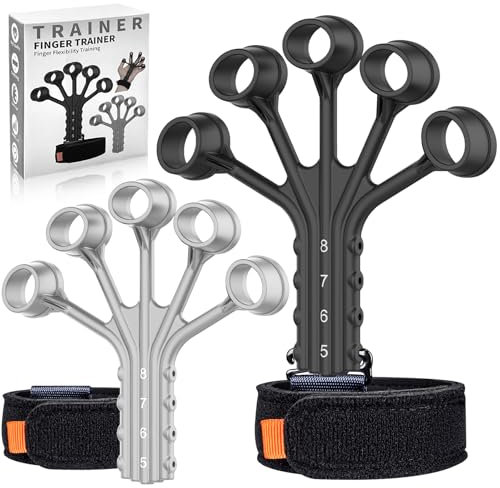 Handtrainer Set Finger Extensor Exerciser mit Handgelenkschoner 8 Widerstandsstufen Fingertrainer für Verbessert Die Funktion Bewegung Der Finger Handgelenken Steigerung der Griffkraft Trainer Set