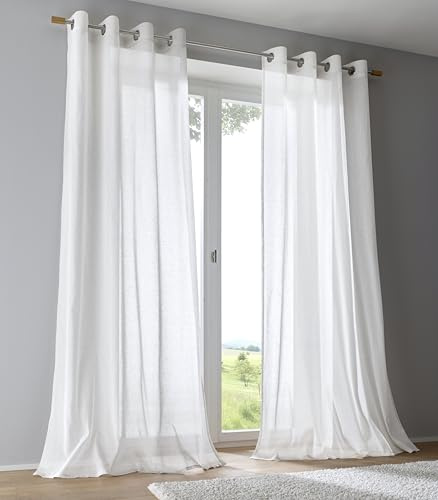 Kutti Vorhang Brondby Weiss halbtransparent Ösen Silber Leinenoptik Gardine lichtfilternd Wohnzimmer Schlafzimmer Breite 135 cm x Höhe 145 cm (1 Stück)