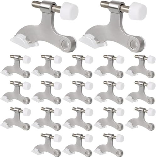Hopbucan 20pack Hinge Pin Door Stops Satin Brushed Door Stopper Adjustable Heavy Duty Hinge Door Stopper with Rubber Bumper Tips