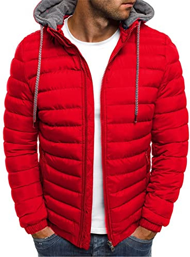 RLEHJN Doudoune Blouson Homme Hiver Chaud Manteau épais Veste Moto épaissir Chaud Slim Manteau à Capuche Hiver Veste Matelassée Zipper Basique Jacket Couleur Unie Bon Marché avec Cordon 2024 Pas Cher