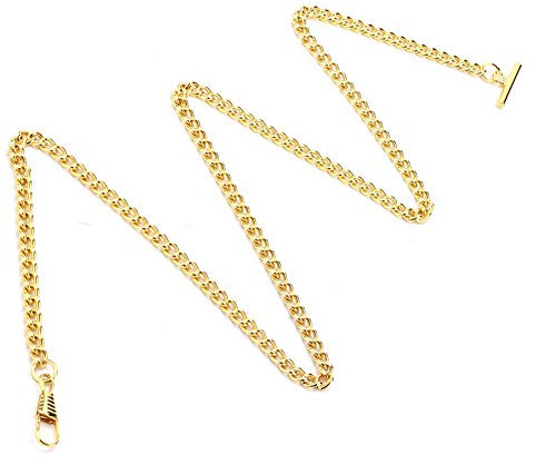 Jwthee Taschenuhrenkette aus Edelstahl, Uhrenkette, T-Steg, Vintage-Taschenuhr mit Kette, Taschenuhrenketten für Herren, Uhrenkette, Gliederarmband, 65 cm (Gold)