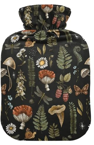 Hot Water Bottle with Cover, Mushroom Daisy 2L Leakproof Hot Water Bag for Hand Feet Warmer, Neck, Shoulder, Back, Muscle Pain Relief, Cold Compress