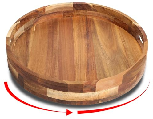 Lazy Susan - 12 Inch Bamboo Turntable - Rotating Organizer for Kitchen, Dining Table, Pantry, and Countertop - Stylish Bamboo Spice Rack with Smooth 360° Rotation (Acacia Wood)