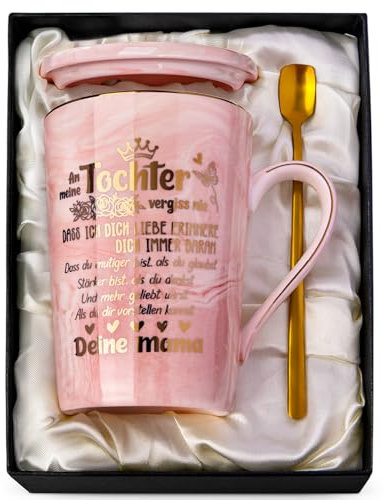Mutter Tochter Geschenk für Tochter, 400ml Rosa Schön Tasse mit Goldener Druckgrafik - Beste Tochter Geschenke von Mama Papa, an Meine Tochter Weihnachtsgeschenke Geburtstagsgeschenk, Geschenkset