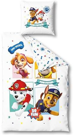 Bettwäsche 135x200 Flanell, Biber, Paw Patrol, kuschelig weich für Winter, 1x Kissenbezug 80x80 + Bettbezug 135x200, 100% Baumwolle, Kinderbettwäsche - Geschenke Kinder 3 Jahre