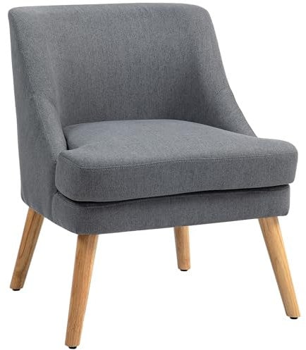 HOMCOM Fauteuil Scandinave Fauteuil Salon Confortable Fauteuil pour Chambre Pieds en Bois Massif revêtement Tissu Lin Gris