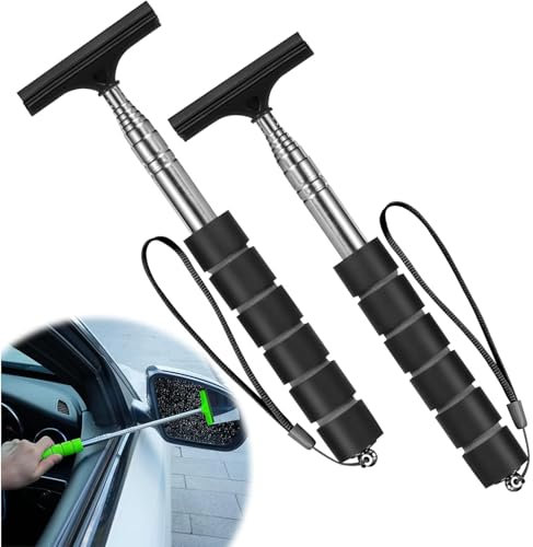 2 PCS Side Mirror Squeegee – Retractable Mirror Wipers, Universal Window Cleaning Equipment, Car Accessories for All Vehicles, Window Cleaner, Cleaning Kit (Black/Black)