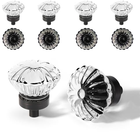 Oil Rubbed Bronze Crystal Cabinet Knobs 8 Pack Flower Crystals Cabinet Knobs Cabinets Knob Clear Small Pull for Closet Dresser Drawers Cupboard Wardrobe Vintage Retro Pulls Glass Old Fashioned Handle