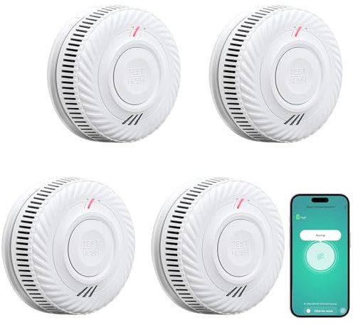 Detector de Humo Smart con Alarma de Incendio, Alarma de Humo con Sensor Fotoeléctrico Avanzado,Alarma de Incendio con Monitoreo Remoto a través de App,Batería de 10 Años de Vida Útil,Alarma 85dB.4PCS