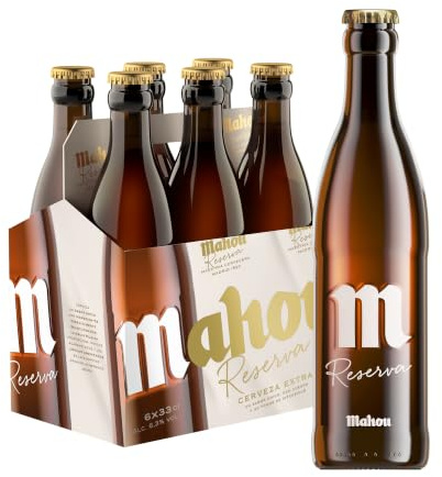 Mahou Reserva Cerveza con un Sabor Único, con Cuerpo y un Toque de Intensidad, Pack 6 Botellas 33 cl, 6.3% Vol Alcohol