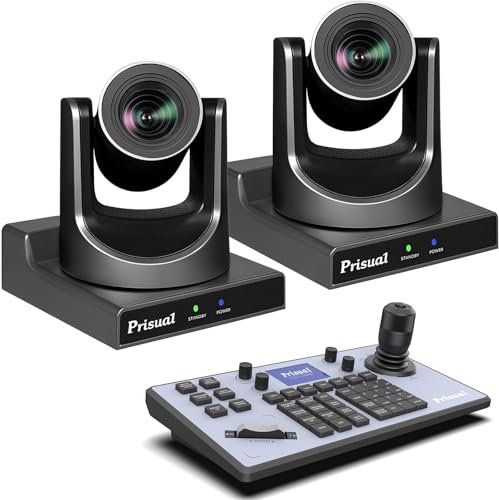 Prisual PTZ Camera System, 20X Optical Zoom with HDMI 3G-SDI IP USB PoE AI Auto Tracking, 2-Camera Bundle with Controller for Church Worship Live Streaming...