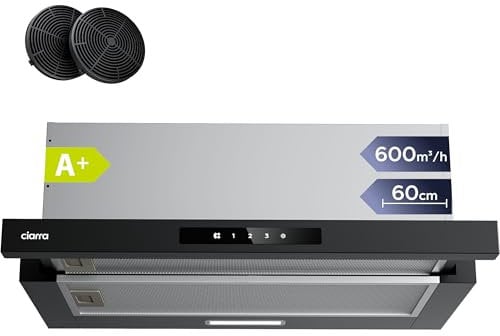 CIARRA CBCB6909A Campana Extractora Telescópica Cocina 60 cm 600 m³ / h Clase A+ 3 Niveles Control por Gestos Iluminación LED Filtro de Carbón Negro