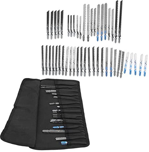 48 Pcs T-Shank Jig Saw Blades Set with Storage Box/Cover, HSS Metal Universal Fine Middle Tooth Kit Cutting Tools for Wood Plastic and Metal Cutting, Compatible Model, Rugged and
