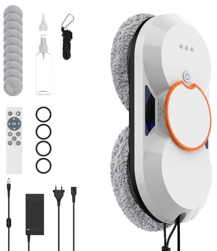 Fensterputzroboter, 5600 Pa Fensterreiniger Elektrisch mit Automatische Doppel-Sprühfunktion, Intelligente Navigation, Fernbedienung, 3 Reinigungsmodi, Sicherheitssystem und Acht Reinigungstücher