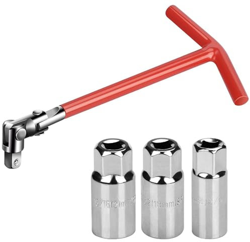 QUIIEOSKIA 1 Clé à Bougie & 3 Clés à Bougie d'Allumage Douilles 16/18/21 mm, Universelle Cle a Bougies en T pour Voiture Moto Extracteur de Bougies