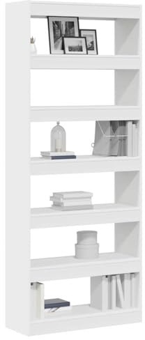 vidaXL Bookcase with Shelf White 80 x 30 x 198 cm Engineered wood, Living Room, Modern Storage Solution, Rectangular Bookshelf, Functional Bookcase, Freestanding Shelves, Minimalist Design