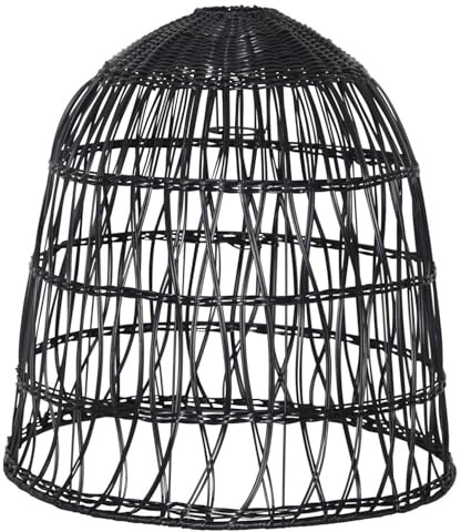 Lampenschirm BELL in Rattan Optik outdoor wetterfest für Garten Terrasse Balkon für E27 Fassungen schwarz H: 50cm Hängelampenschirm für Innen Außen in Korbgeflecht Stil (D: 48cm/schwarz-ohne Kabel)