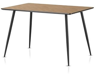 KHG Esstisch 120x80 cm Küchentisch im Boho Stil - Tischplatte mit Fischgrätenmuster & Eiche Dekor, Schweizer Kante Schwarz, 4-Fuß-Gestell Metall Schwarz, Höhe 76 cm, Platz für 4-6 Personen