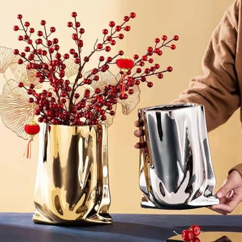 Jrudjsnhhty Nordic Ceramic Electroplating Vases Flower Vase for Living Room Home Decoration Ornament Flower Arrangement Flower Pot-A Easy to Use 18 X 23CM