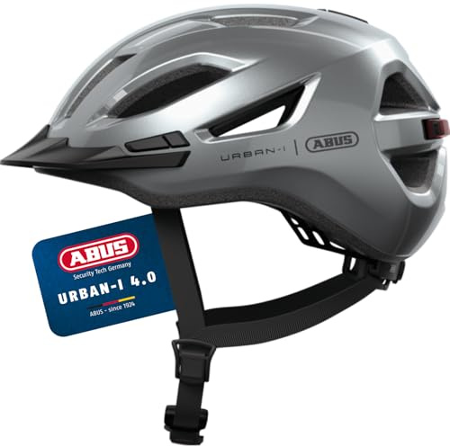 ABUS Stadthelm Urban-I 4.0 - Fahrradhelm mit aufladbarem Rücklicht, 2 Leuchtmodi, Schirm, Zopf-Öffnung und magnetischem Verschluss - für Jugendliche, Frauen und Männer