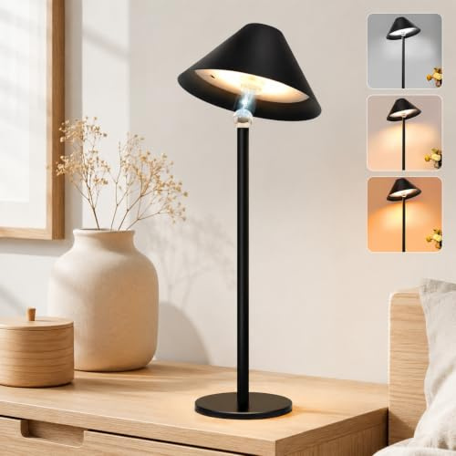 Rosnek Tischlampe Kabellose LED, 360° Magnet Schwenk Design, 4000 mAh Dimmbare Akku Tischleuchte, 3 FarbUnbegrenztes Dimmen Outdoor/Indoor Touch Lampe, Lampe Akku für Innen & Außenbereich(Schwarz)