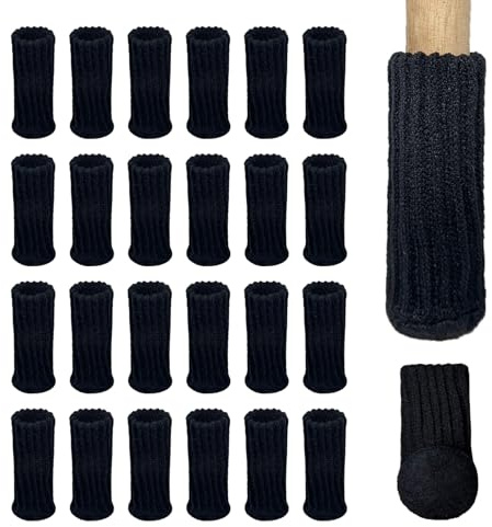 Stuhlsocken 24 Stück, elastische Filz-Stuhlbeinschoner, Schwarz | Rutschhemmende Innenstreifen, für runde und eckige Stuhlbeine 2,5 bis 5 cm, maschinenwaschbar, Bodenschutz, weniger Geräusche