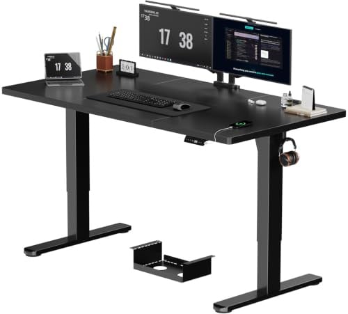JUMMCIO Höhenverstellbarer Schreibtisch 160x80cm 3-Speicher & USB-Anschluss | 72-118cm Hub Stabiler Elektrischer Schreibtisch mit 2 Haken & Kabelmanagementbox, Standing Desk für Homeoffice&Büro, Schwarz