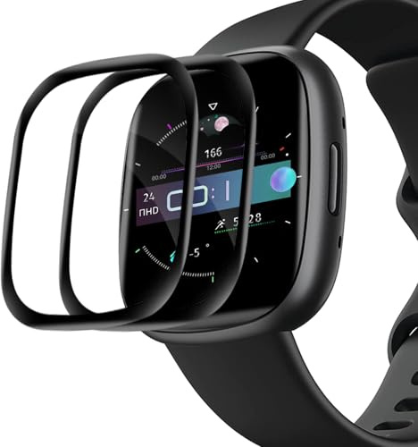 Cable Leader 2 Stück Schutzfolie für Panzerglas für Fitbit Versa 3/ Fitbit Sense 2, Ultra-Klar Keine Blasen Anti-Öl Versa 3 Schutzglas, 3D Curved Kratzfest Präzise Passform Sense 2 Displayschutzfolie