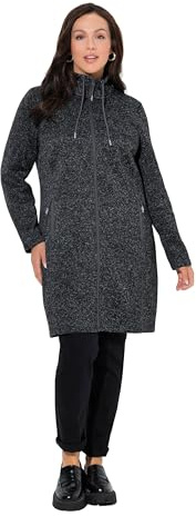 Ulla Popken Damen große Größen Übergrößen Plus Size Strickfleecejacke, Stehkragen, lang, Zipptaschen schwarz 50+ 837204100-50+