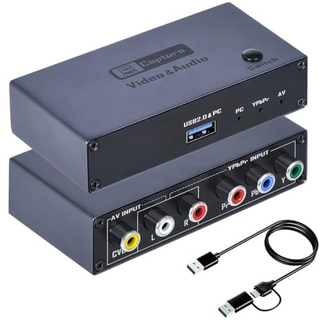 2026 Upgraded VHS RCA YPbPr to Digital Converter, 1080P 60Hz Component Composite Audio Video to USB Video Capture Card for VHS VCR DVD PS2 Wii N64, Compatible with Windows Mac Linux Android