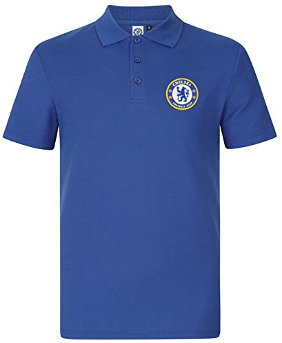 Chelsea FC Herren Polo-Shirt mit originalem Fußball-Wappen - Geschenkartikel - Königsblau - XL