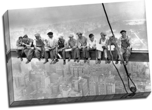 High Definition Lunch ATOP A New York Skyscraper Cross Beam Girder Canvas Art Print 20x30 Inches A1 by Panther Print