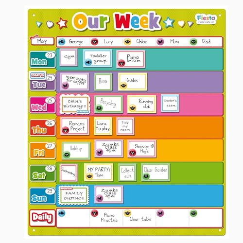 Magnetic Weekly Planner Timetable by Fiesta Crafts - Kids Schedule Planner - Visual timetable for kids and the Whole Family -Visual Wipe-Clean Magnetic Daily Calendar For The Family's Activities