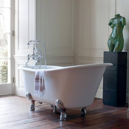 Casa Padrino Jugendstil Badewanne Naturstein freistehend 1700mm BHan Weiß - Freistehende Retro Barock Antik Badewanne, Badewannen Füsse:Luxury Arc Schwarz