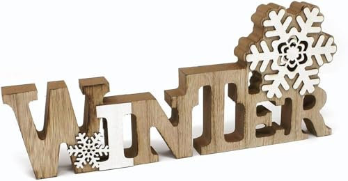 Deko Holzaufsteller Schriftzug Winter 28 cm, Holz MDF natur braun weiß, Aufsteller Dekoschild Winter Weihnachten Winterdeko Winteraufsteller