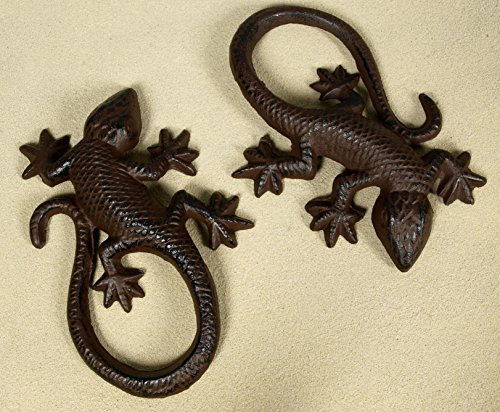 Unbekannt 2er Set Metallfiguren Gecko Salamander Eidechse aus Gusseisen 15x10cm Garten Deko