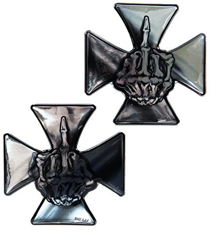BIKE-label Aufkleber 3D Skelett Finger Emblem Eisernes Kreuz Chrom 910051